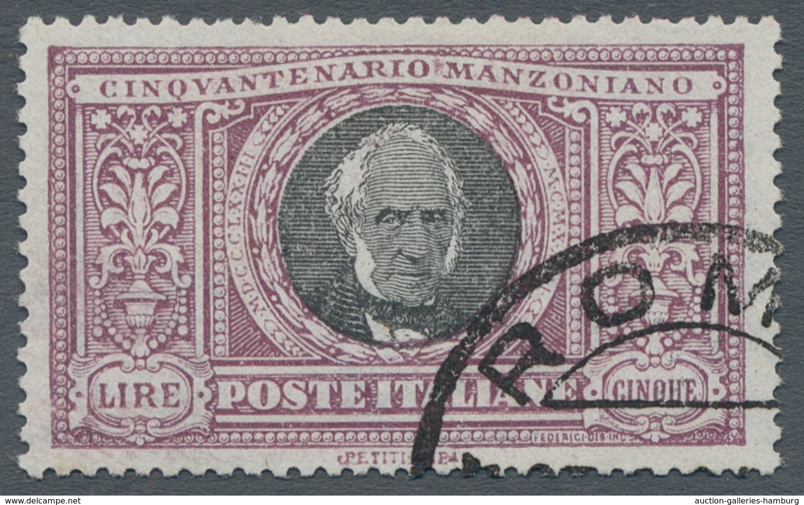 Italien: 1923, Manzoni 5 Lire Cancelled ROME With Unsteady Perforation, Michel 2,000, - Euro, Sasson - Ohne Zuordnung