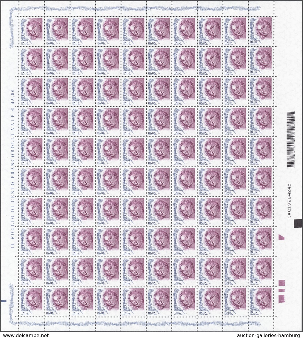 Italien: 2004, 0.45 € Venus Of Urbio, Complete (folded) Sheet Of 100 Stamps, Each Showing Variety "v - Ohne Zuordnung