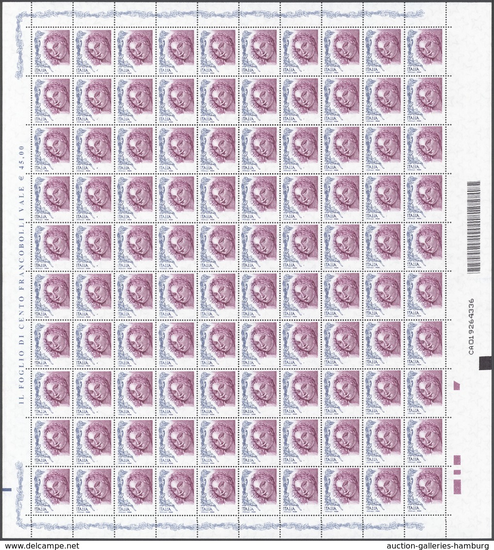 Italien: 2004, 0.45 € Venus Of Urbio, Complete (folded) Sheet Of 100 Stamps, Each Showing Variety "v - Ohne Zuordnung