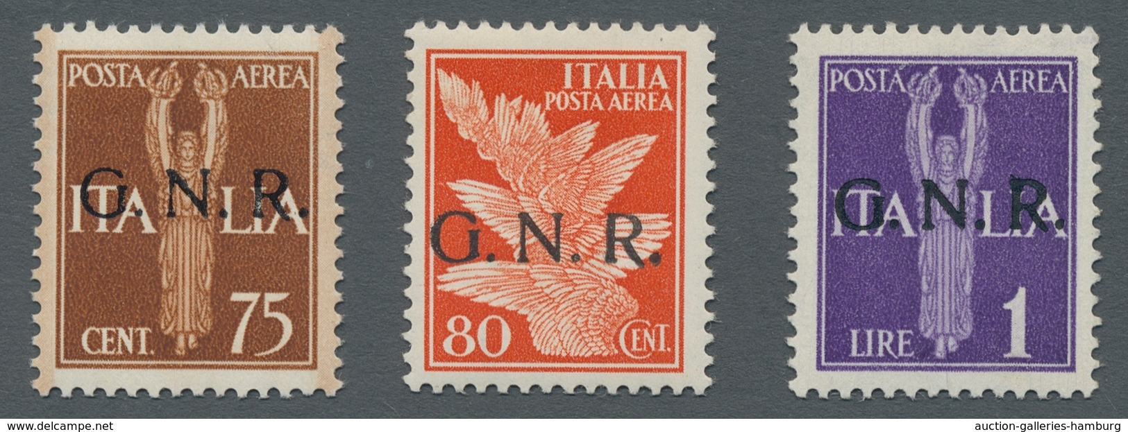 Italien - Militärpostmarken: Nationalgarde: 1944, "25 C. To 2 L. Airmail With Overprint", Mint Never - Autres & Non Classés