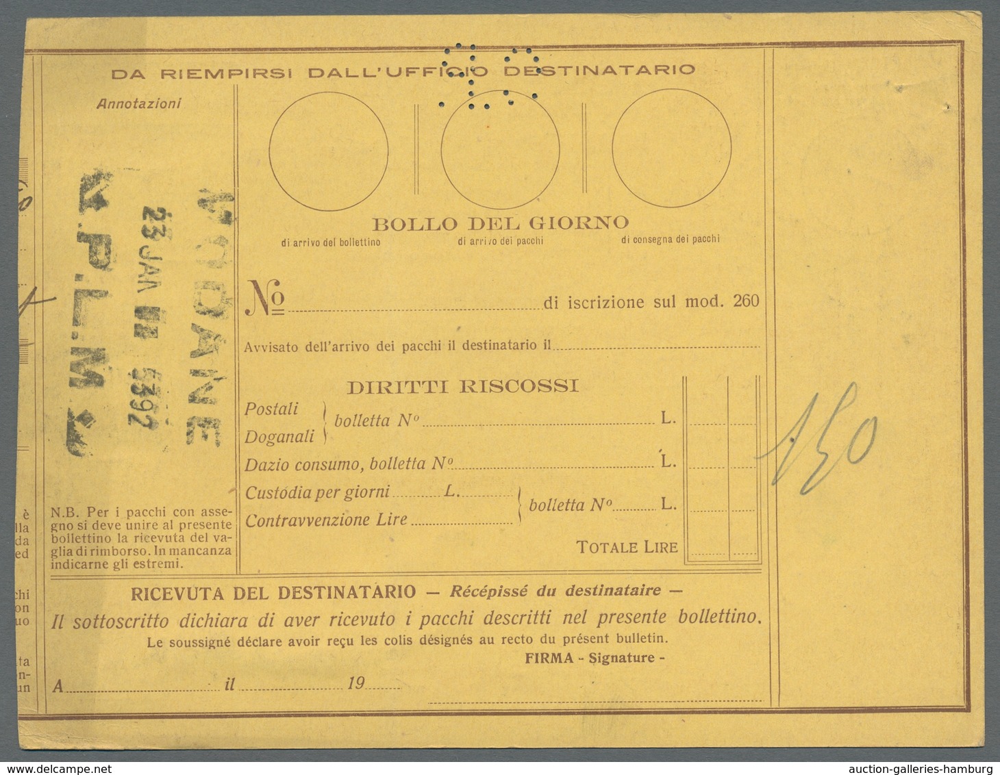 Italien - Paketmarken: 1926, Parcel Card Stationery 3 L. From Pavia, With Additional Franking Of Fiv - Paketmarken