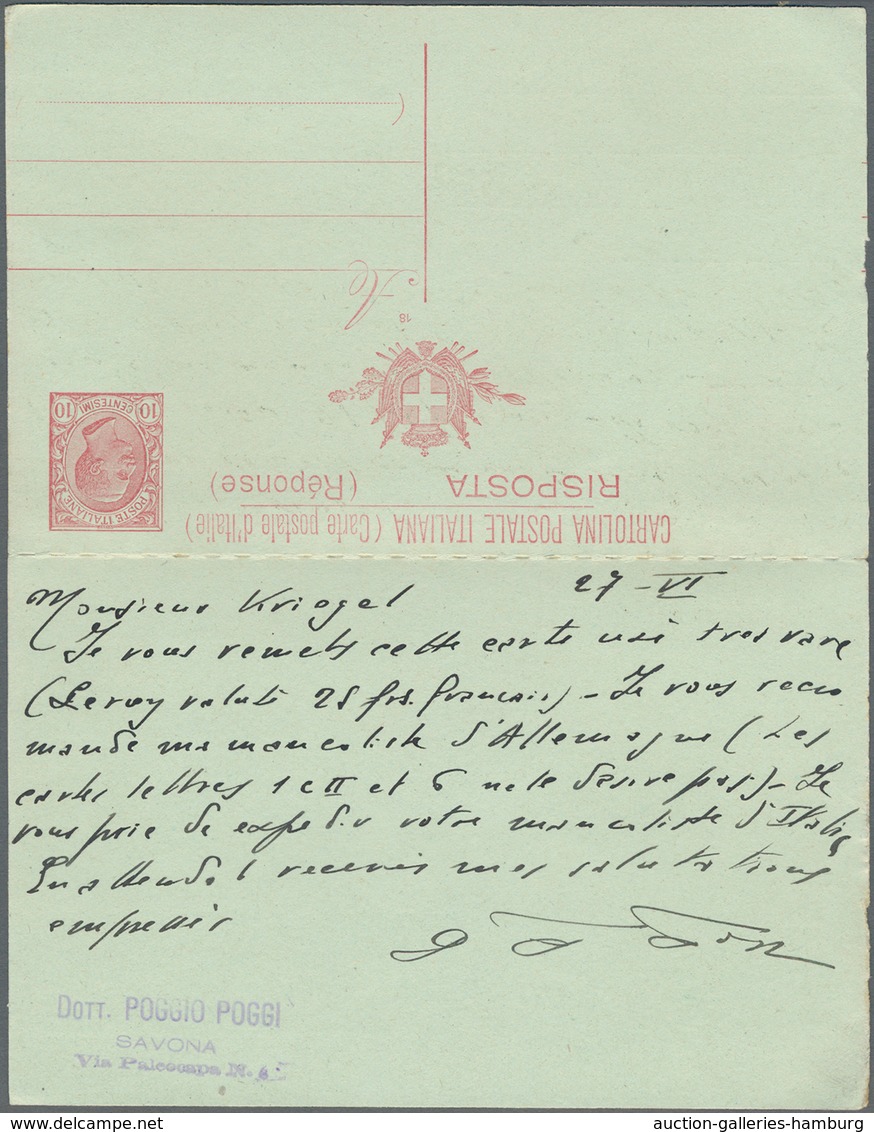 Italien - Ganzsachen: 1918, 10/10 C Red On Greenish Stationery Reply Card With Variety "printing Of - Ganzsachen