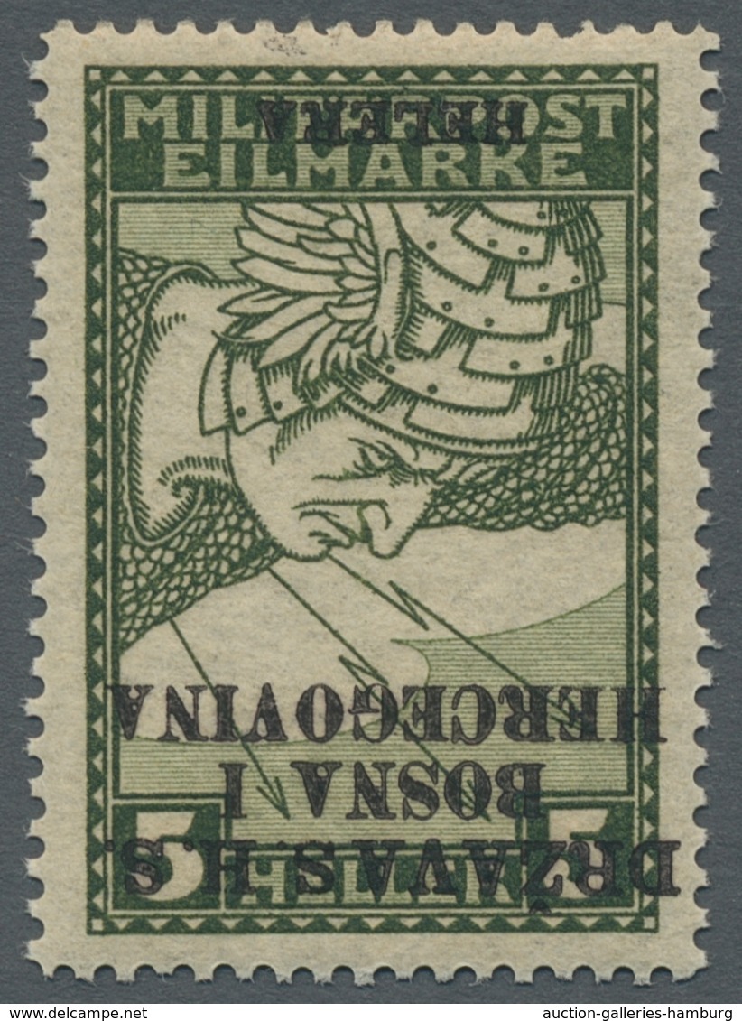 Jugoslawien: 1918, "5 H. Olive Green With Inverted Overprint", Mint Never Hinged, Superb, Expertised - Autres & Non Classés