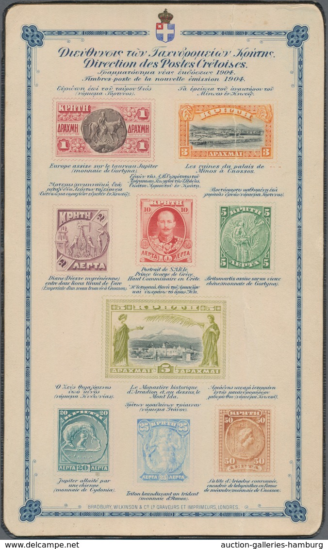 Kreta - Besonderheiten: 1904/1905, Bradbury, Wilkinson & Co. Presentation Card "Direction Des Postes - Crète