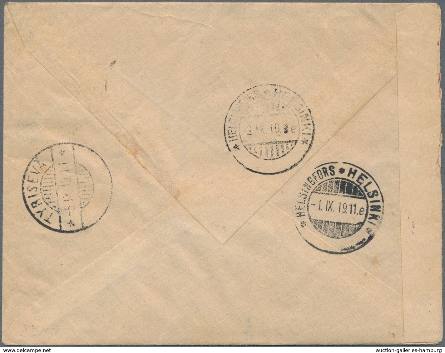 Lettland: 1919, Registered Letter From "RIGA 27.8.19" Franked With 10 K. In Imperforated Block Of Te - Letonia