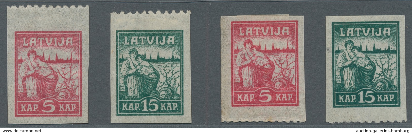 Lettland: 1919, "liberation From Riga On Cigarette Paper", Two Cplt. Sets With Variant Top Or Bottom - Letonia