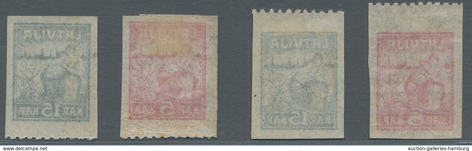 Lettland: 1919, "liberation From Riga On Cigarette Paper", Two Cplt. Sets With Variant Top Or Bottom - Lettland