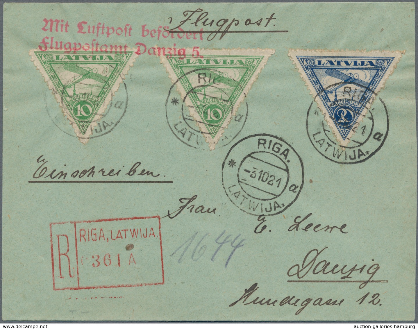 Lettland: 1921, RIGA-DANZIG: Registered Printed Matter And Registered Letter With RIGA "R" Numerator - Letonia