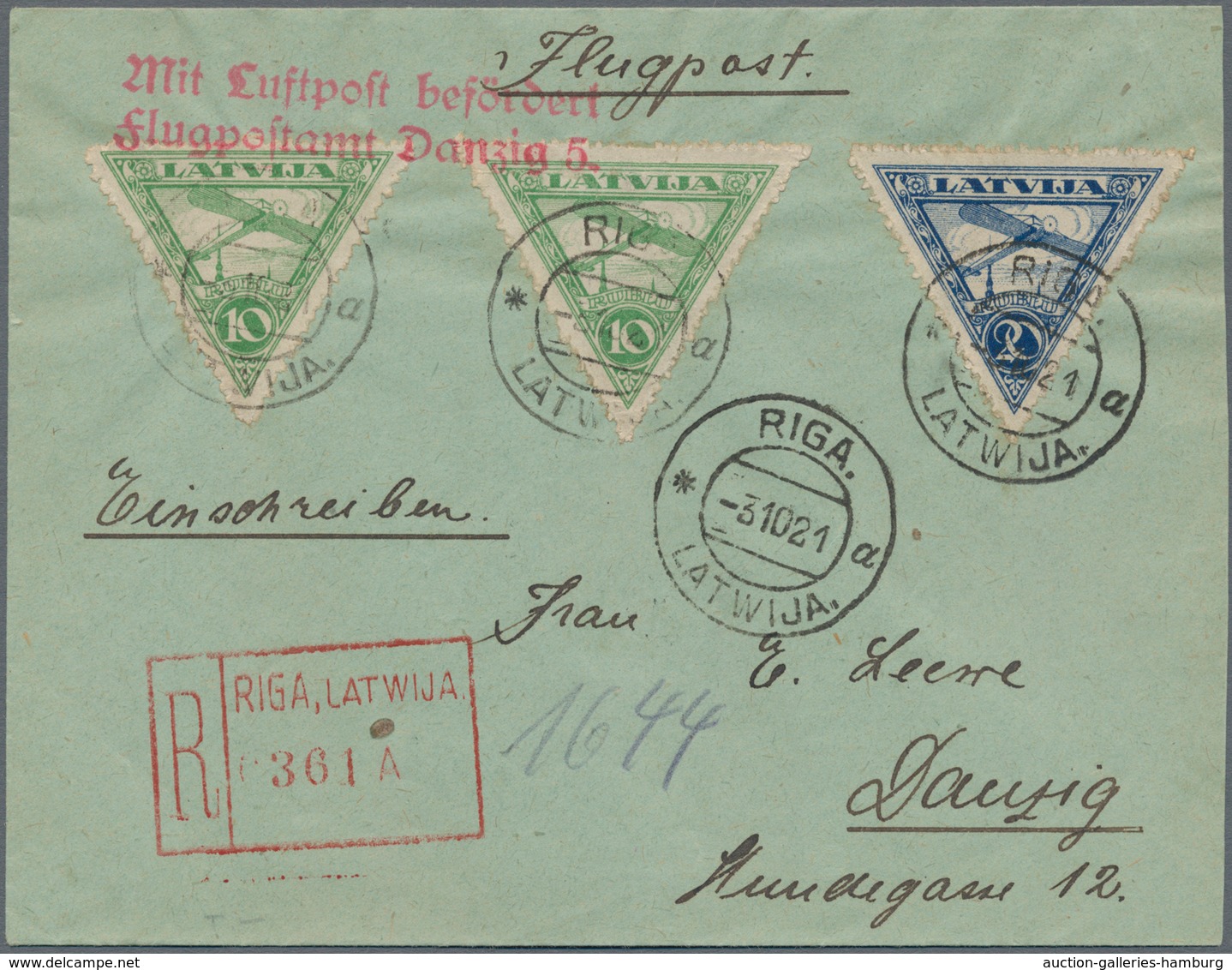 Lettland: 1921, RIGA-DANZIG: Registered Printed Matter And Registered Letter With RIGA "R" Numerator - Letland