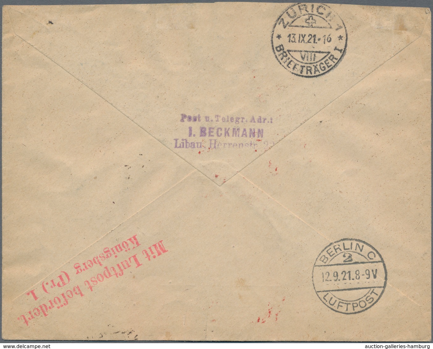 Lettland: 1921, Registered Airmail From LIBAU (LIEPAJA) 7.8.21 Via Riga-Königsberg With Airmail Conf - Letonia
