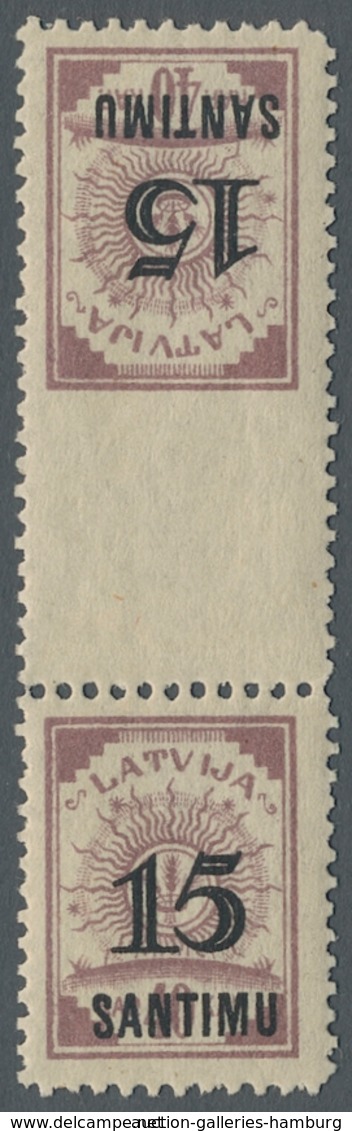 Lettland: 1927, "15 S. On 40 Cap. As Tête-bêche Gutter Pair", Unused From Undivided Printed Sheet Wi - Lettonie