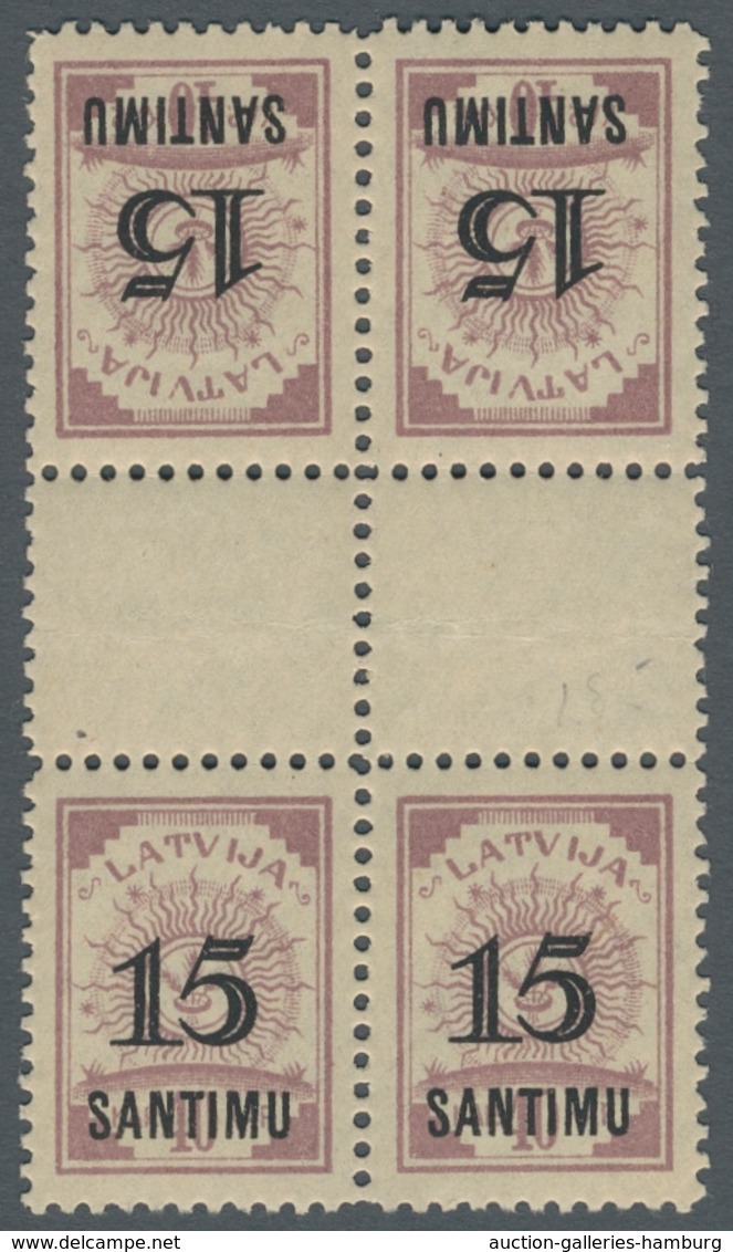 Lettland: 1927, "15 S. On 40 Kap. Tête-bêche Gutter Pair", Mint Never Hinged Unit Of Two Pairs In Is - Lettland