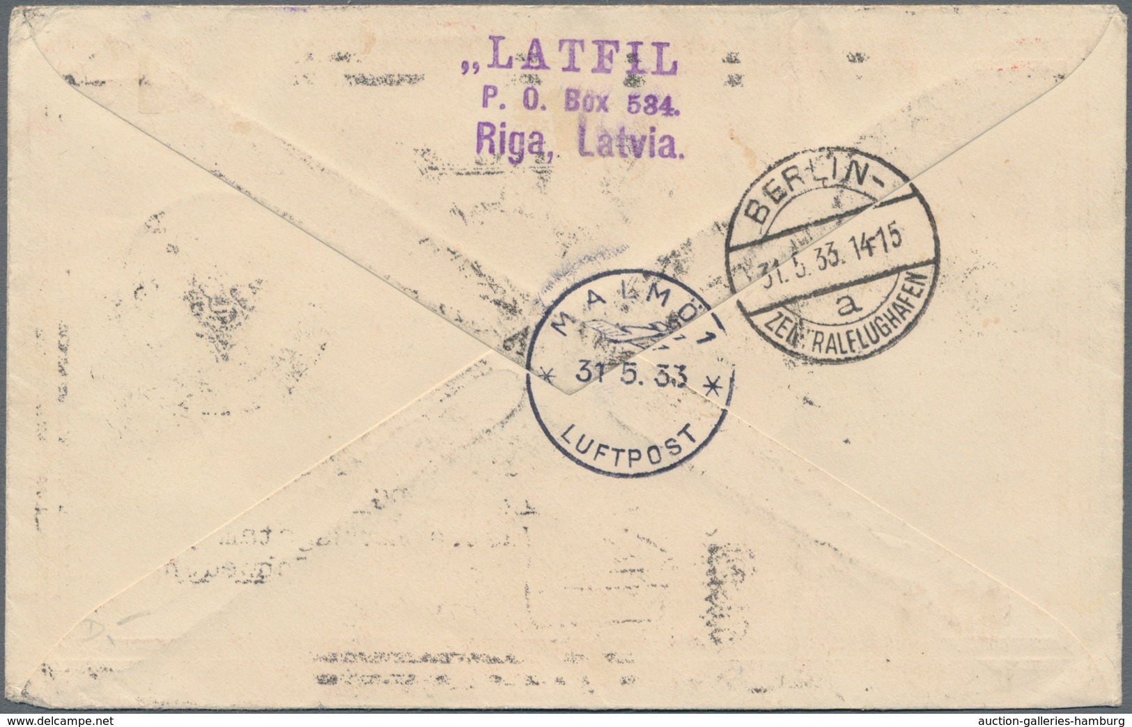 Lettland: 1933, Special Cover "LATVIA-AFRICA" Follower Cover From "RIGA-LIDPASTS 28.5.33" Via Berlin - Letonia