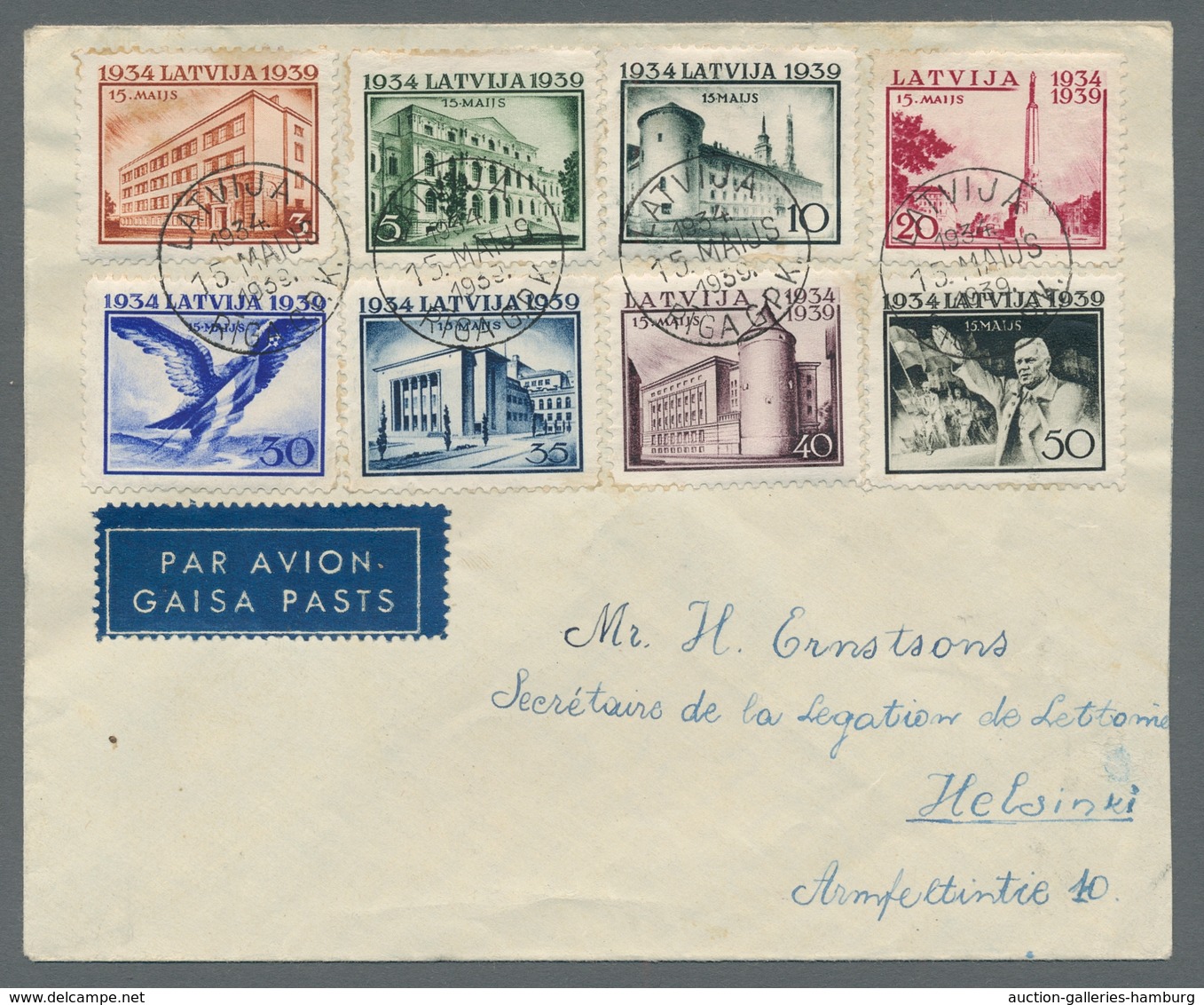 Lettland: 1939, "5th Anniversary Assumption Of Office Ulmanis I", With Special Cancellation First Da - Letonia