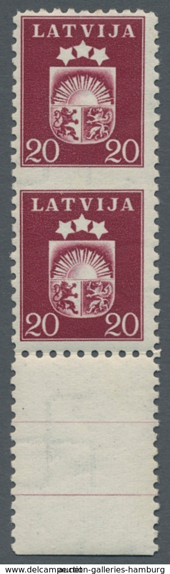 Lettland: 1940, "20 S. Coat Of Arms", Mint Never Hinged Vertical Lower Margin Pair Middle Imperforat - Letonia