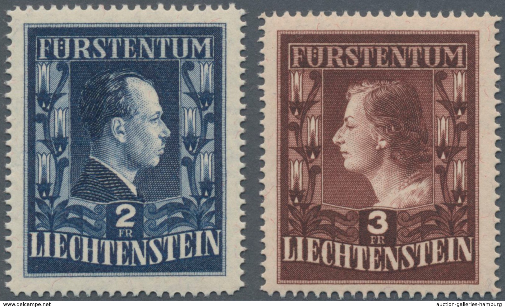 Liechtenstein: 1951, Freimarken Fürstenpaar 2 Fr. Und 3 Fr. In Zähnung L 14¾, Beide Werte Einheitlic - Otros & Sin Clasificación