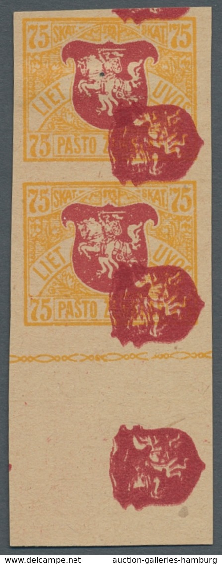 Litauen: 1919, "75 Sk. 3 And 5 Auks. 3rd Berlin Issue As Imperforated Proofs Without Gum", Unused Lo - Lituania