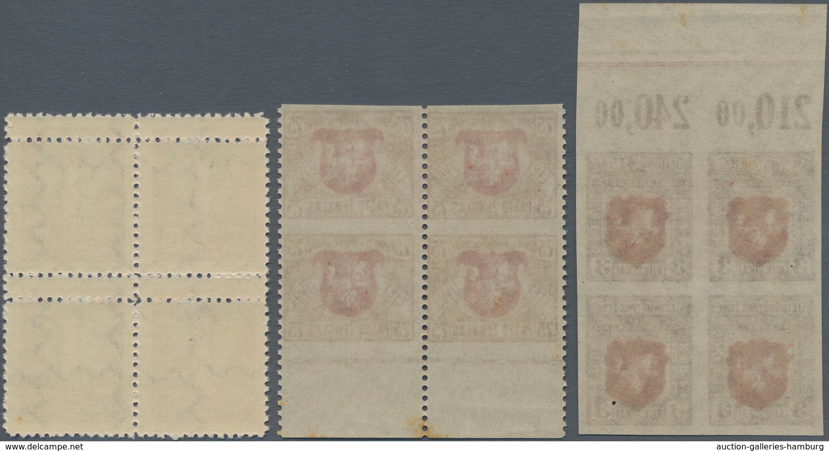 Litauen: 1919/1920, 3 A Coat Of Arms Imperforated Block Of Four From Upper Margin, 75 Sk Arms Block - Lituanie