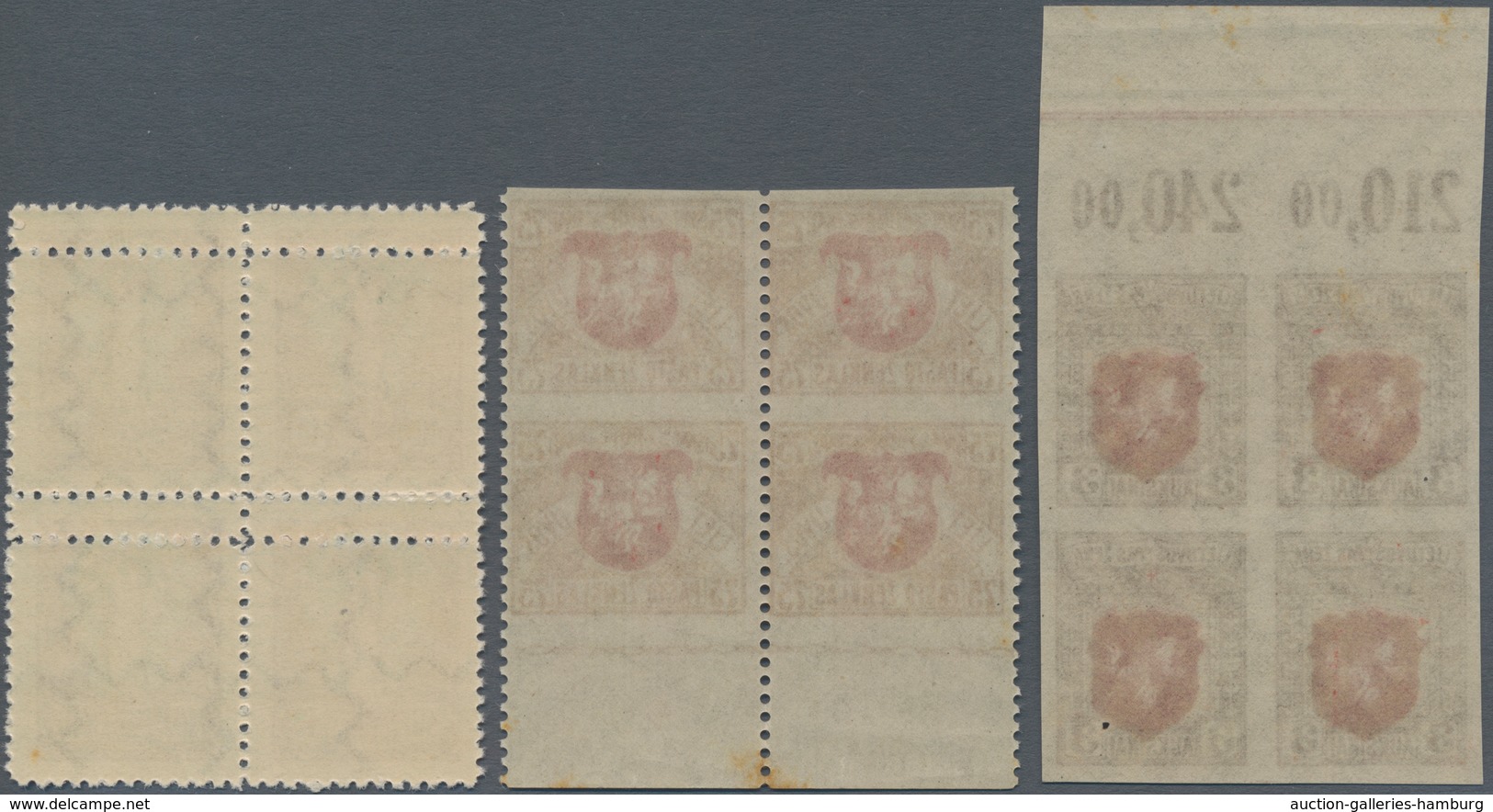 Litauen: 1919/1920, 3 A Coat Of Arms Imperforated Block Of Four From Upper Margin, 75 Sk Arms Block - Litouwen