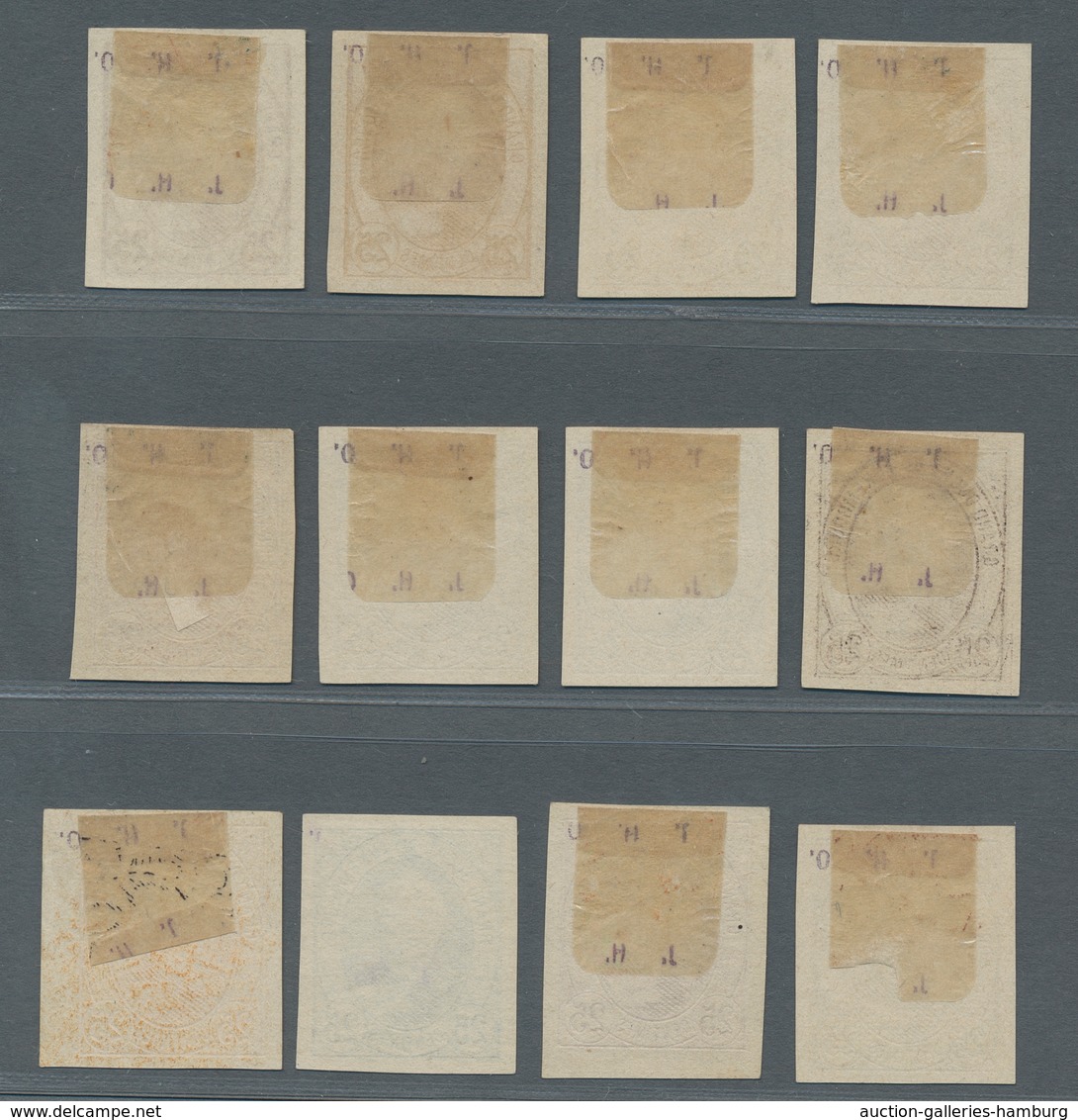 Luxemburg: 1891, Grand Duke Adolf Of Luxembourg 25 Centimes, Lot Of Twelve Different Imperforated Un - Autres & Non Classés