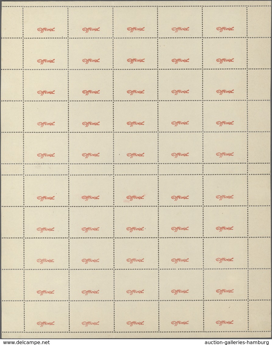 Luxemburg - Dienstmarken: 1935, "Officiel" Overprint In Red, Gutter Sheet Of 50 Albino Fields Each W - Dienst