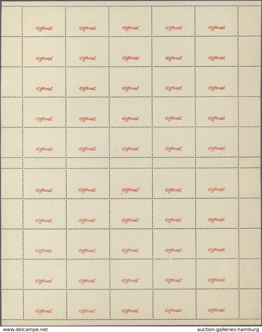 Luxemburg - Dienstmarken: 1935, "Officiel" Overprint In Red, Gutter Sheet Of 50 Albino Fields Each W - Service