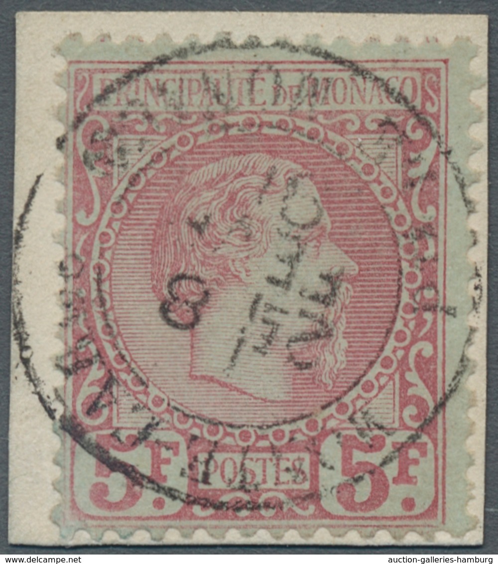Monaco: 1885, 5 Kr Karmin/grünlich Auf Schönem Briefstück, Sauber Und Klar Entwertet "Pte De Monaco - Autres & Non Classés