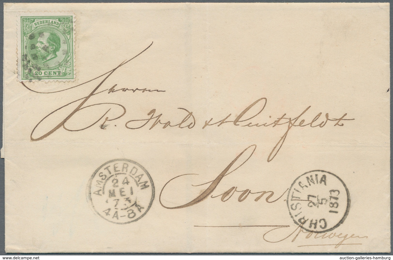 Niederlande: 1873, 20c. Bright Green, Perf. 13½:14, Single Franking On Lettersheet From "AMSTERDAM 2 - Sonstige & Ohne Zuordnung