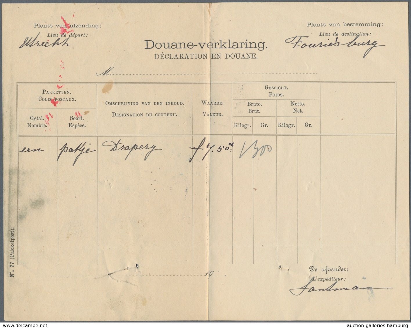 Niederlande: 1898, "1 Gld. Green" Horizontal Pair With Additional Franking On Parcel Card From UTREC - Sonstige & Ohne Zuordnung