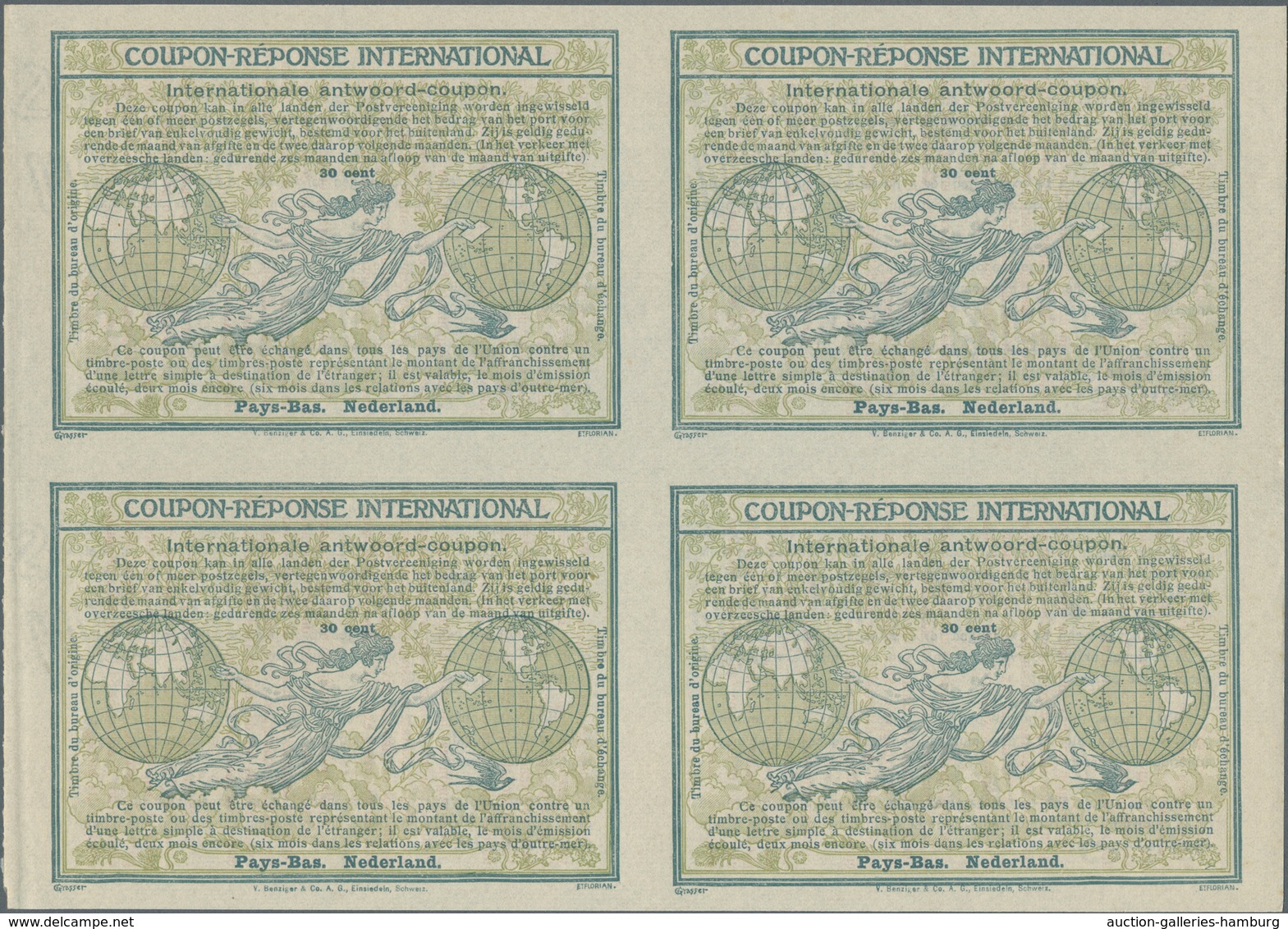 Niederlande - Ganzsachen: Design "Madrid" 1920 International Reply Coupon As Block Of Four 30 Cent N - Material Postal