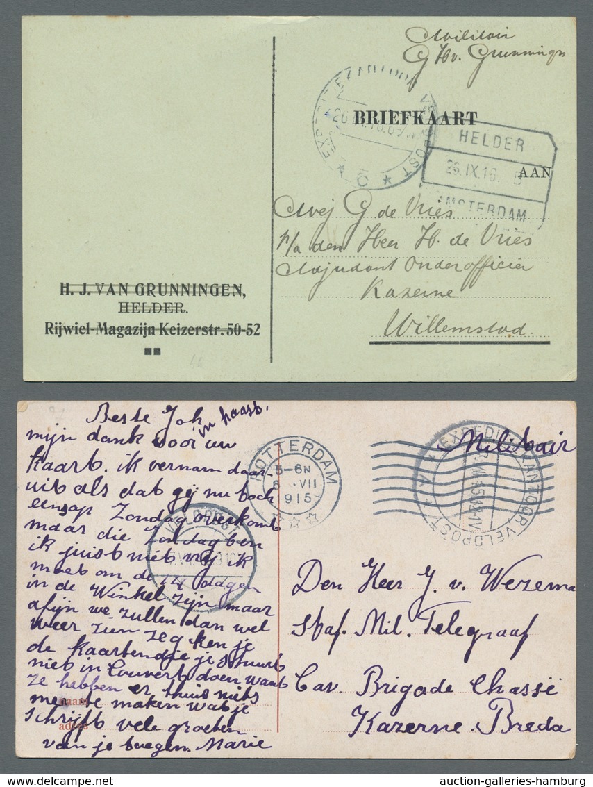 Niederlande - Stempel: 1915-1916, Small Lot Of Three Picture Postcards With Different Rare Dutch Fie - Storia Postale