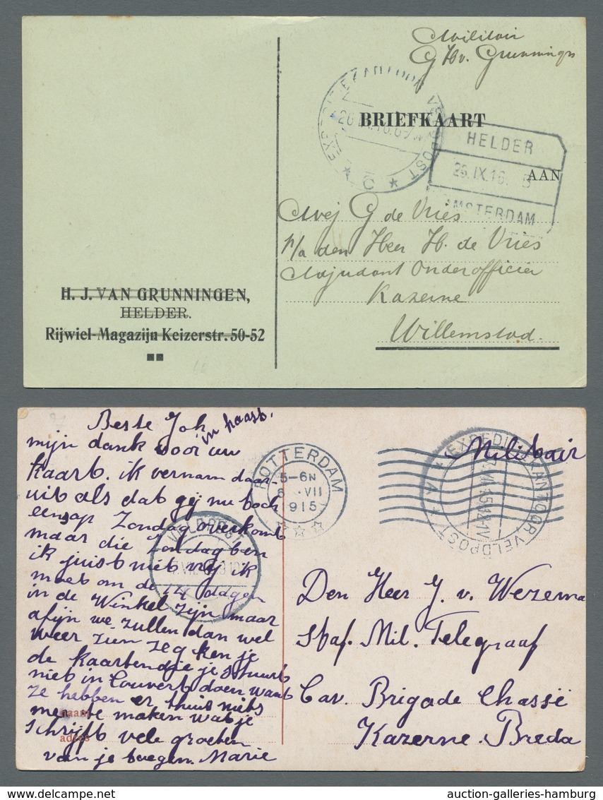 Niederlande - Stempel: 1915-1916, Small Lot Of Three Picture Postcards With Different Rare Dutch Fie - Marcophilie