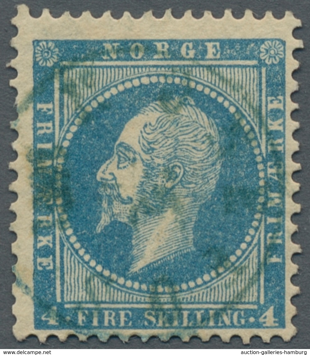 Norwegen: 1856, King Oskar I., 4 Skilling With Scarce Centric Green Postmark HØNEFOS In Very Good Co - Used Stamps