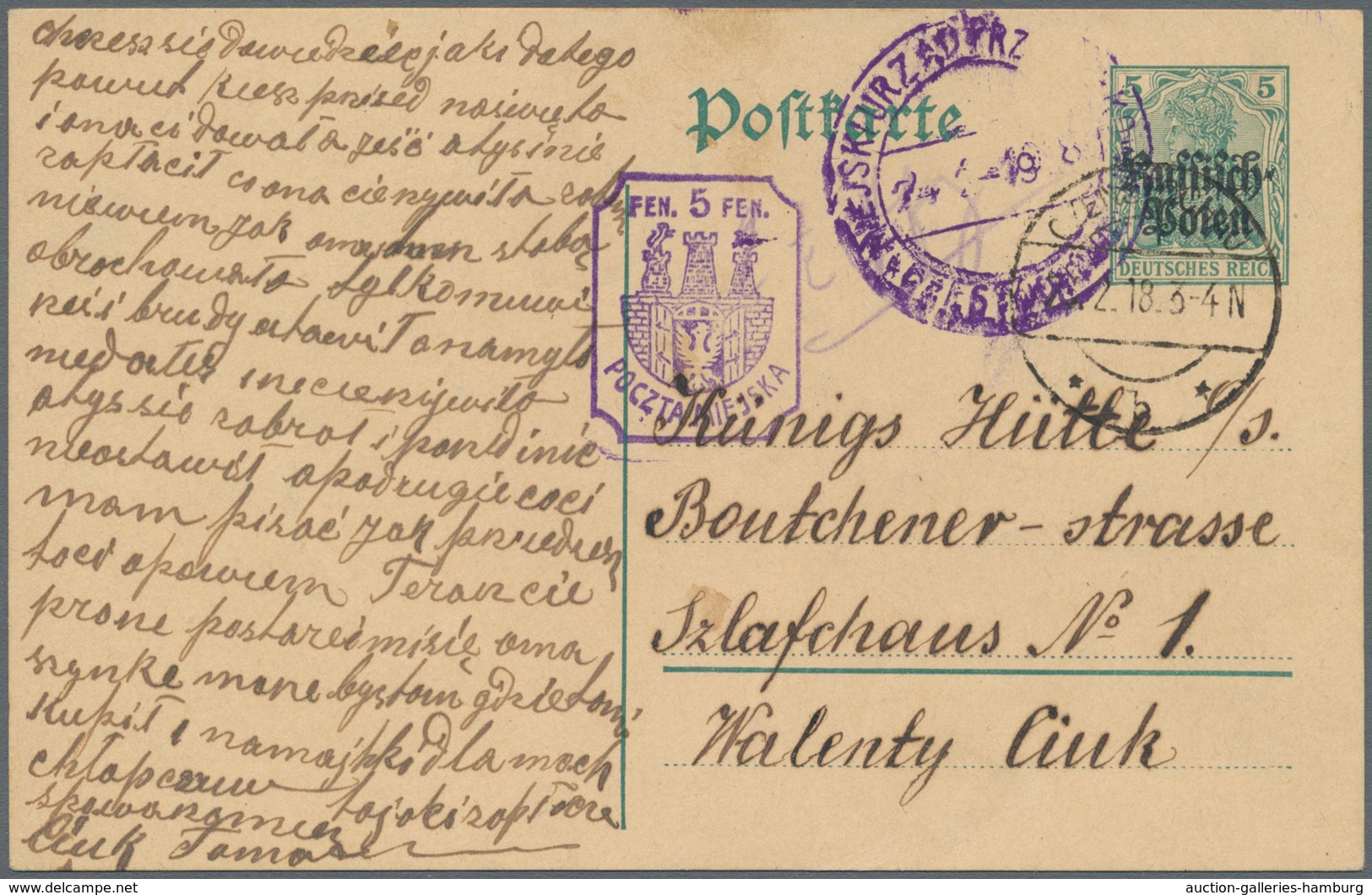 Polen - Besonderheiten: 1918, December, Stationery Envelope German Occ. 5pfg. Green, Used "CZENSTOCH - Other & Unclassified