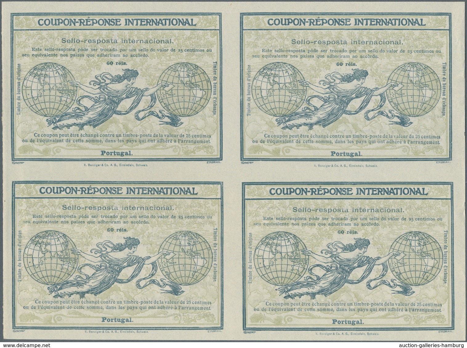 Portugal - Ganzsachen: Design "Rome" 1906 International Reply Coupon As Block Of Four 60 Reis Portug - Postwaardestukken