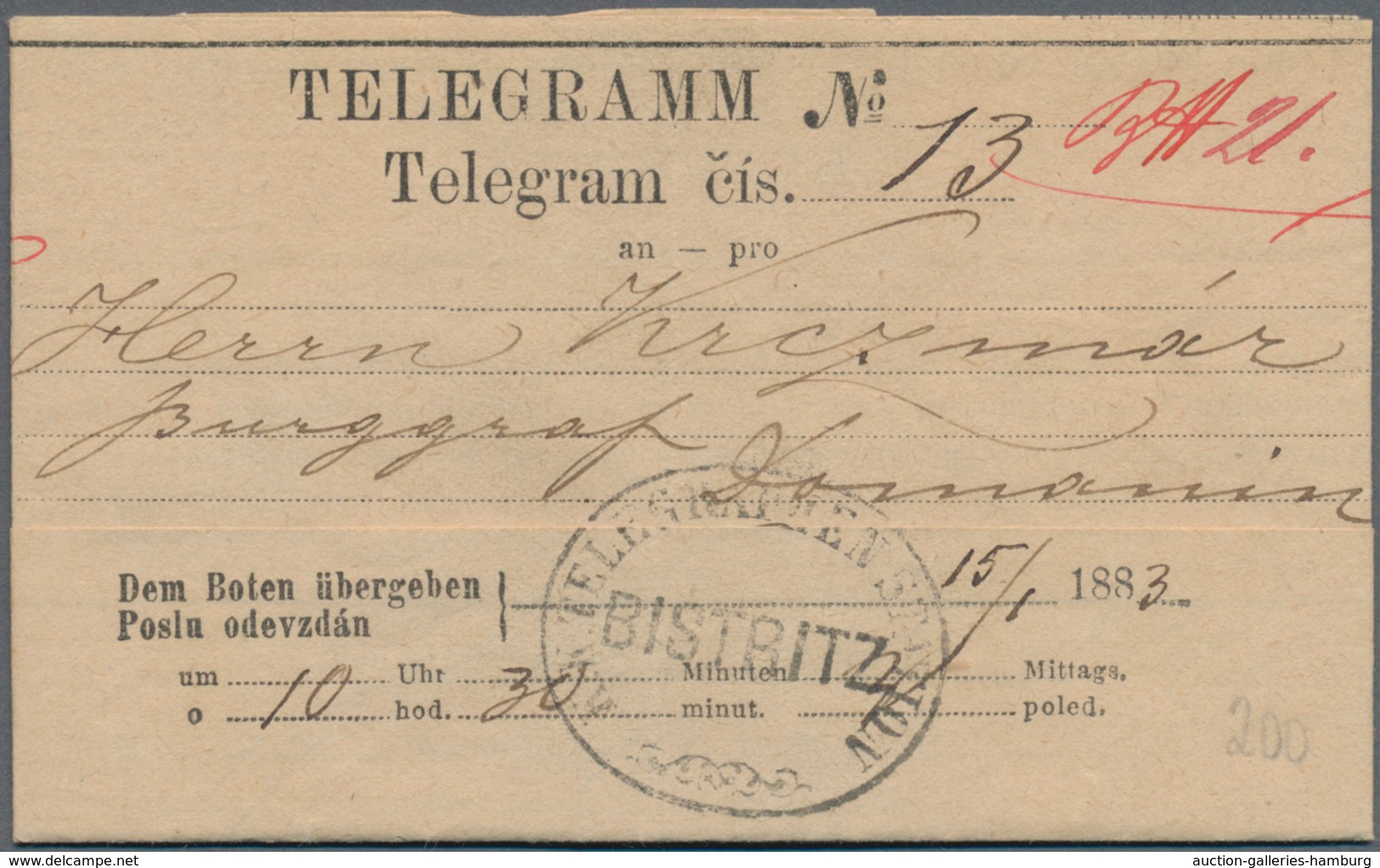 Rumänien: „K.K TELEGRAPHEN STATION BISTRITZ“ (Siebenbürgen, Österreich Today Romania) VERY RARE Comp - Other & Unclassified