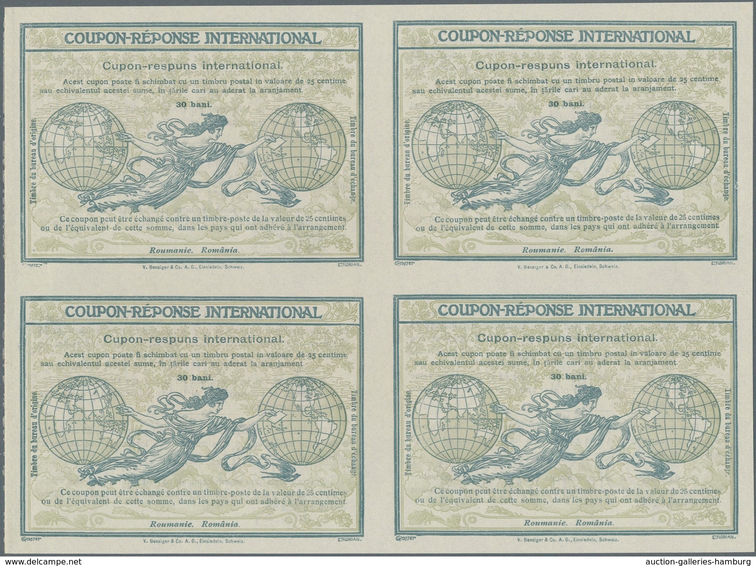 Rumänien - Ganzsachen: Design "Rome" 1906 International Reply Coupon As Block Of Four 30 Bani Romani - Enteros Postales