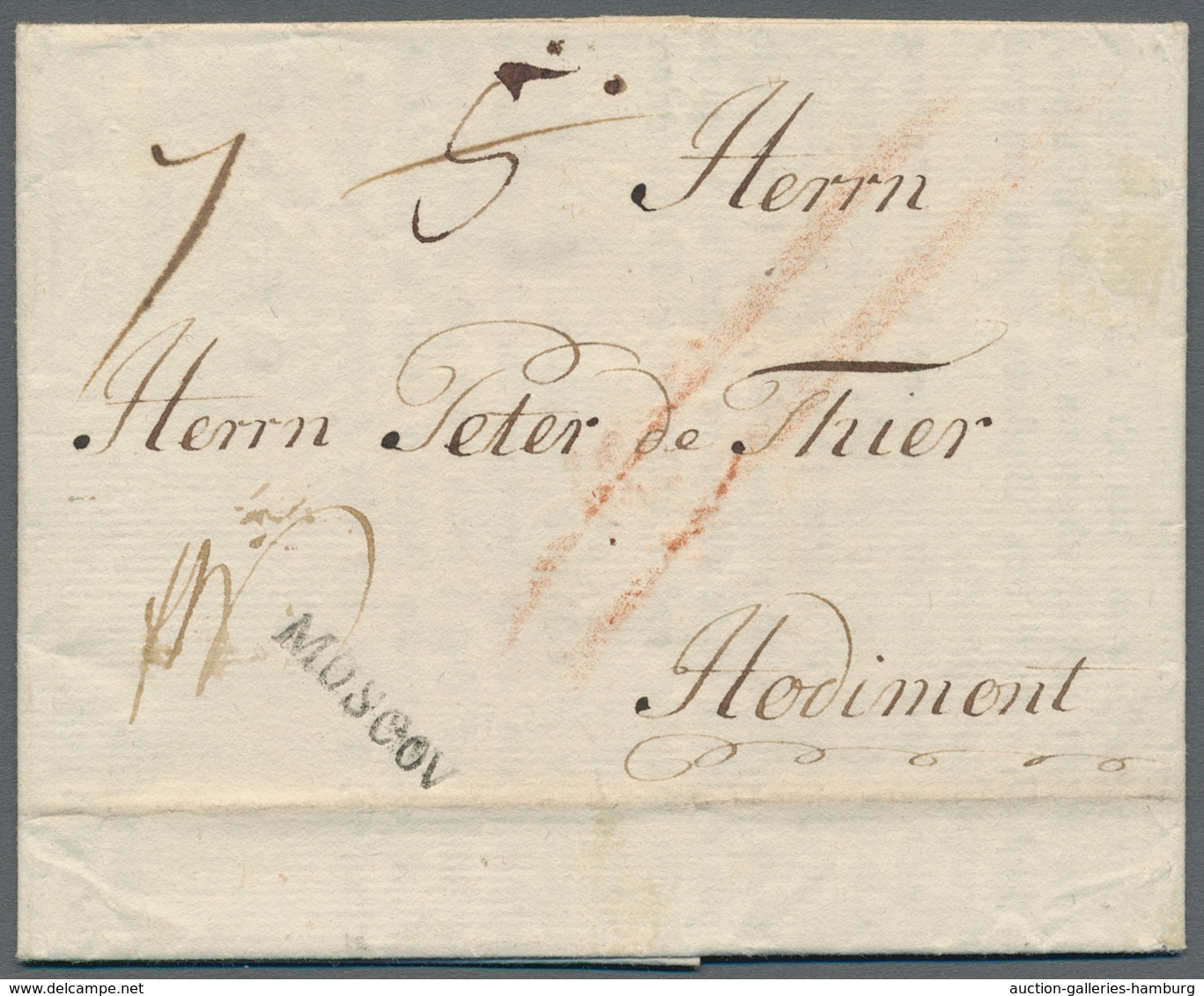 Russland - Vorphilatelie: 1789 Cover With Single Line Cancel "MOSCOV" From Moscow To Hodimont, Incl. - ...-1857 Prefilatelia