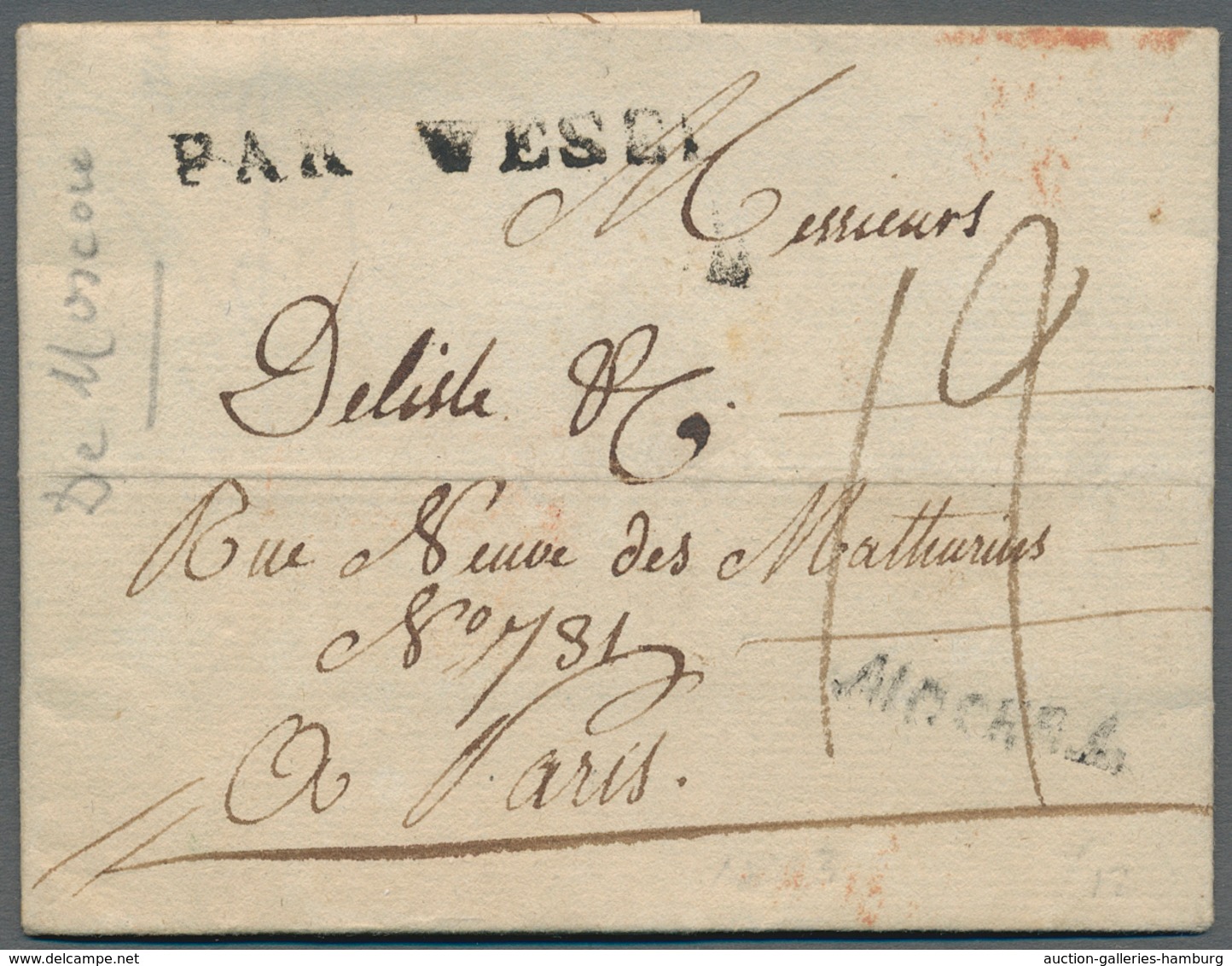 Russland - Vorphilatelie: 1803 Cover From Moscow With Single Line Cancel "Par Wesel" Applied In Colo - ...-1857 Prefilatelia