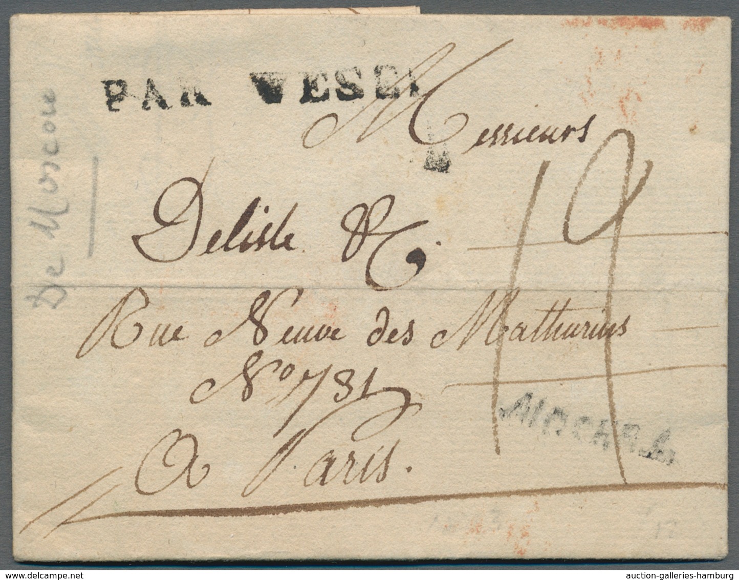 Russland - Vorphilatelie: 1803 Cover From Moscow With Single Line Cancel "Par Wesel" Applied In Colo - ...-1857 Voorfilatelie