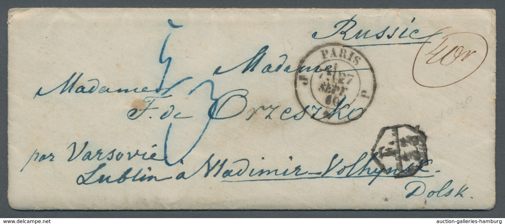 Russland: 1860, Small Cover With Content From PARIS 27 SEPT 60 With Post-contract Mark "F. 33" Par V - Cartas & Documentos