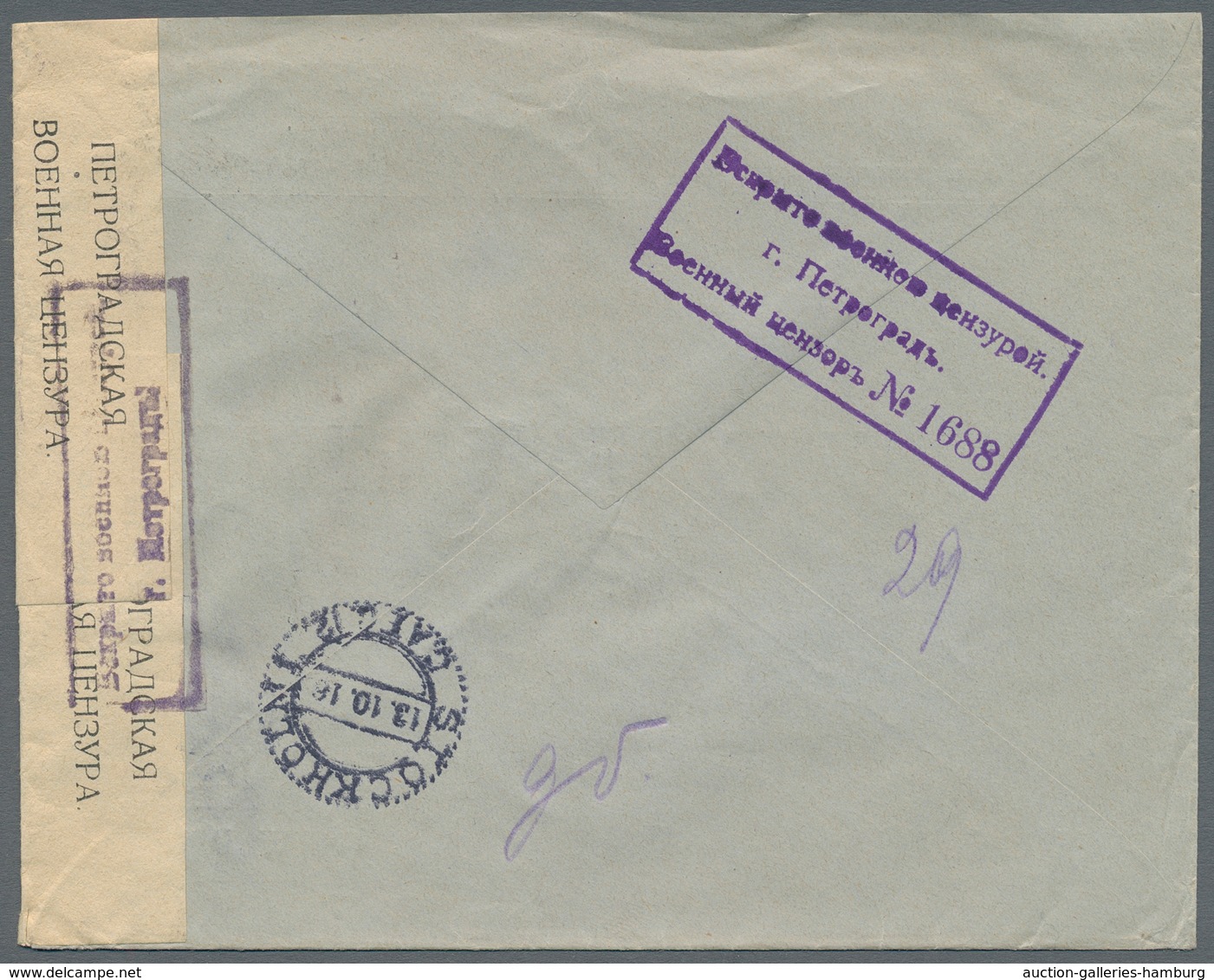 Russland: 1914/17 Seven Mostly Censored Items All Sent From Petrograd, Incl. 5 Registered Covers (on - Briefe U. Dokumente
