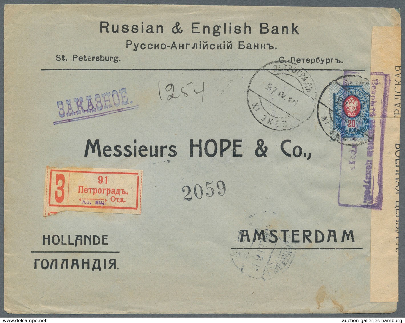 Russland: 1914/17 Seven Mostly Censored Items All Sent From Petrograd, Incl. 5 Registered Covers (on - Briefe U. Dokumente