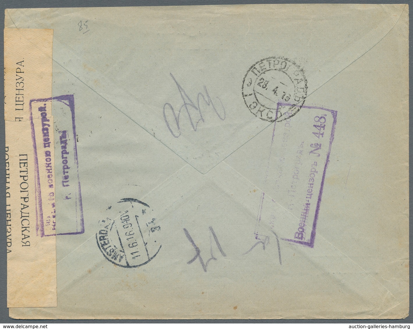Russland: 1914/17 Seven Mostly Censored Items All Sent From Petrograd, Incl. 5 Registered Covers (on - Briefe U. Dokumente