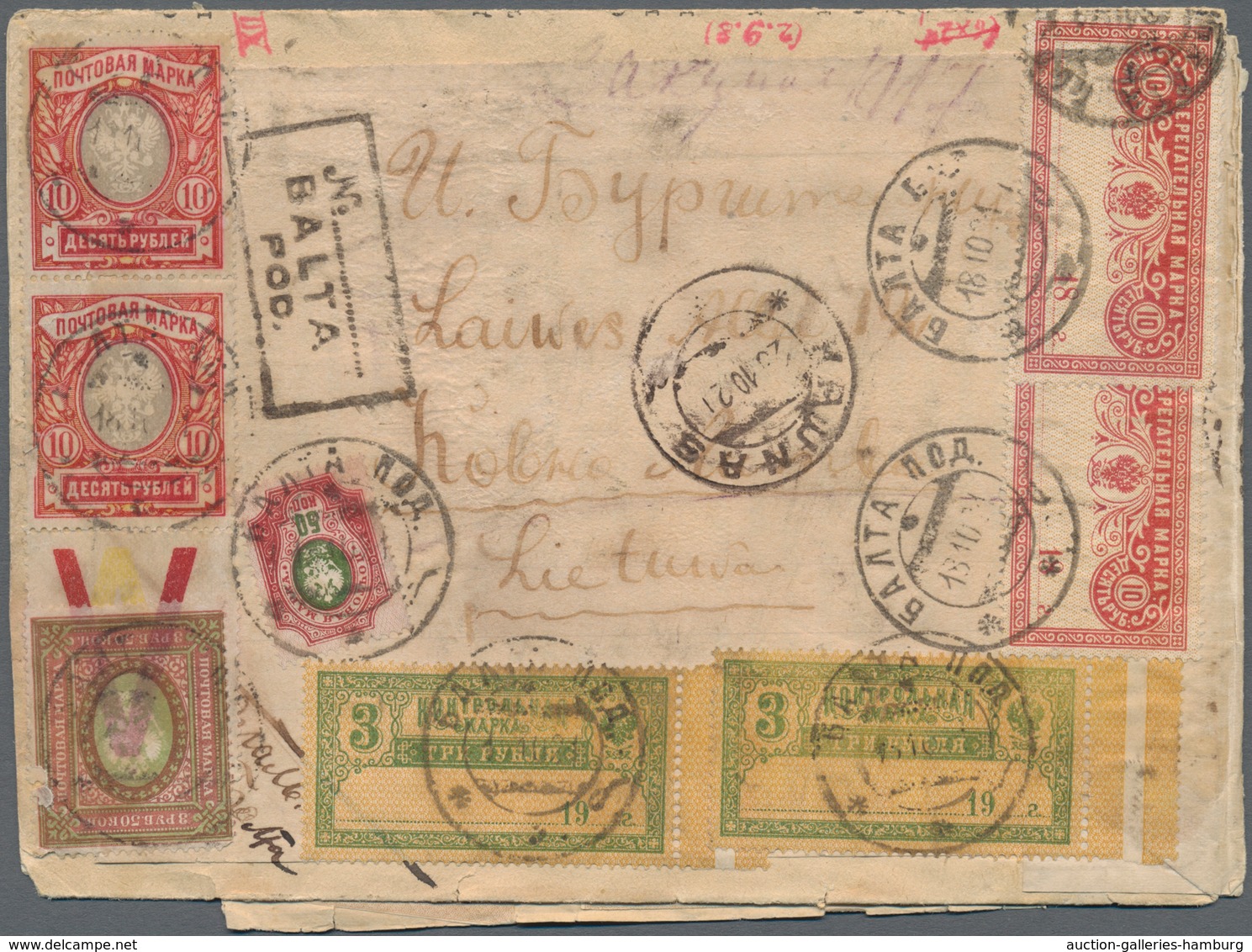 Russland: 1921 Registered Cover With Rare And Very Decorative Coloured Franking Of A Total Of 59 Sta - Briefe U. Dokumente