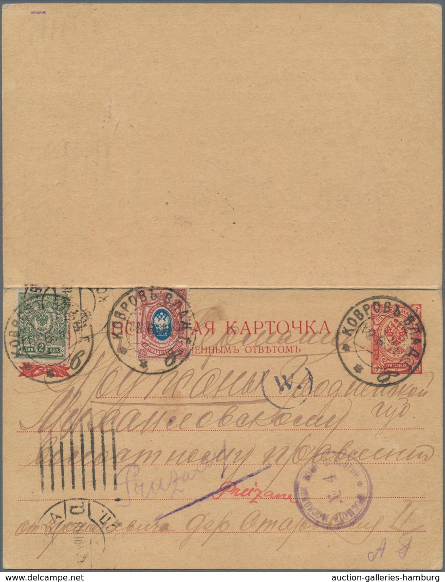 Russland - Ganzsachen: 1918, Uprated Double Stationery Card Sent From "KOWROW 12 6 18" To Moskow, Ar - Enteros Postales