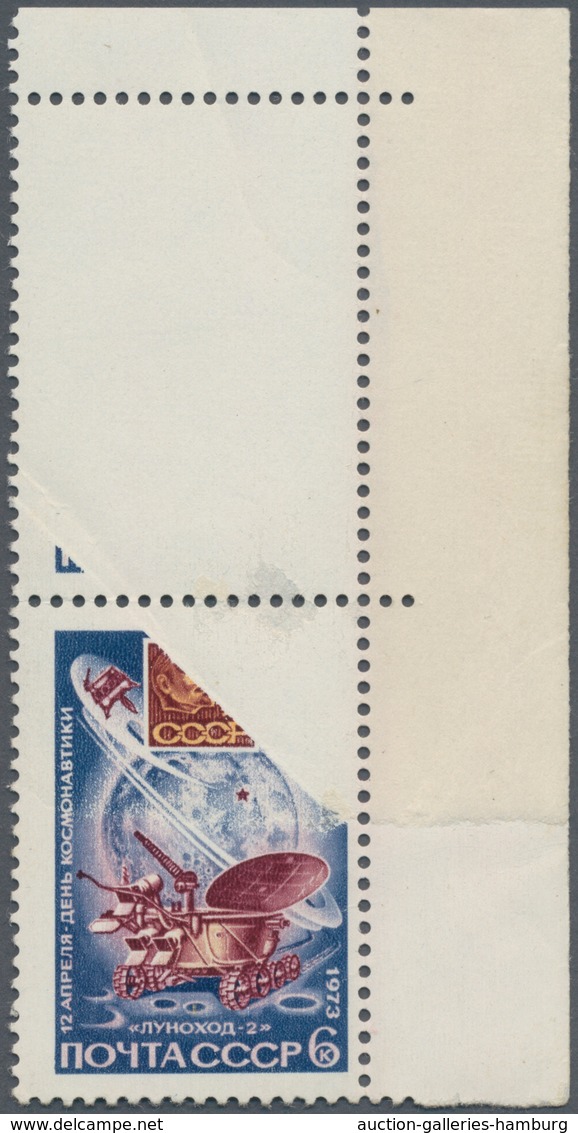 Sowjetunion: 1973, Moon Vehicle Lunochod 2 Unused Brand Pair With Partial And Complete Loss Of Print - Autres & Non Classés