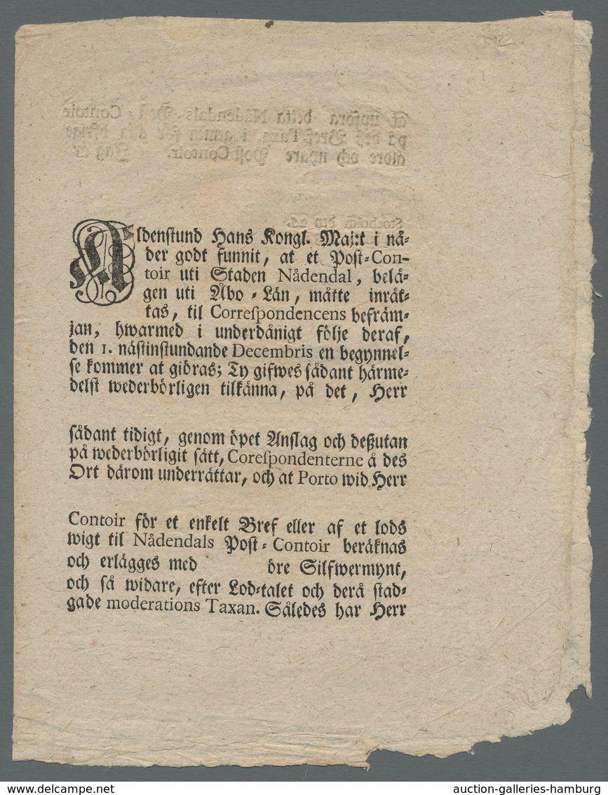 Schweden - Vorphilatelie: 1745-1754, Two Postal Regulations, Two-paged And Four-paged, One Regarding - Prefilatelia
