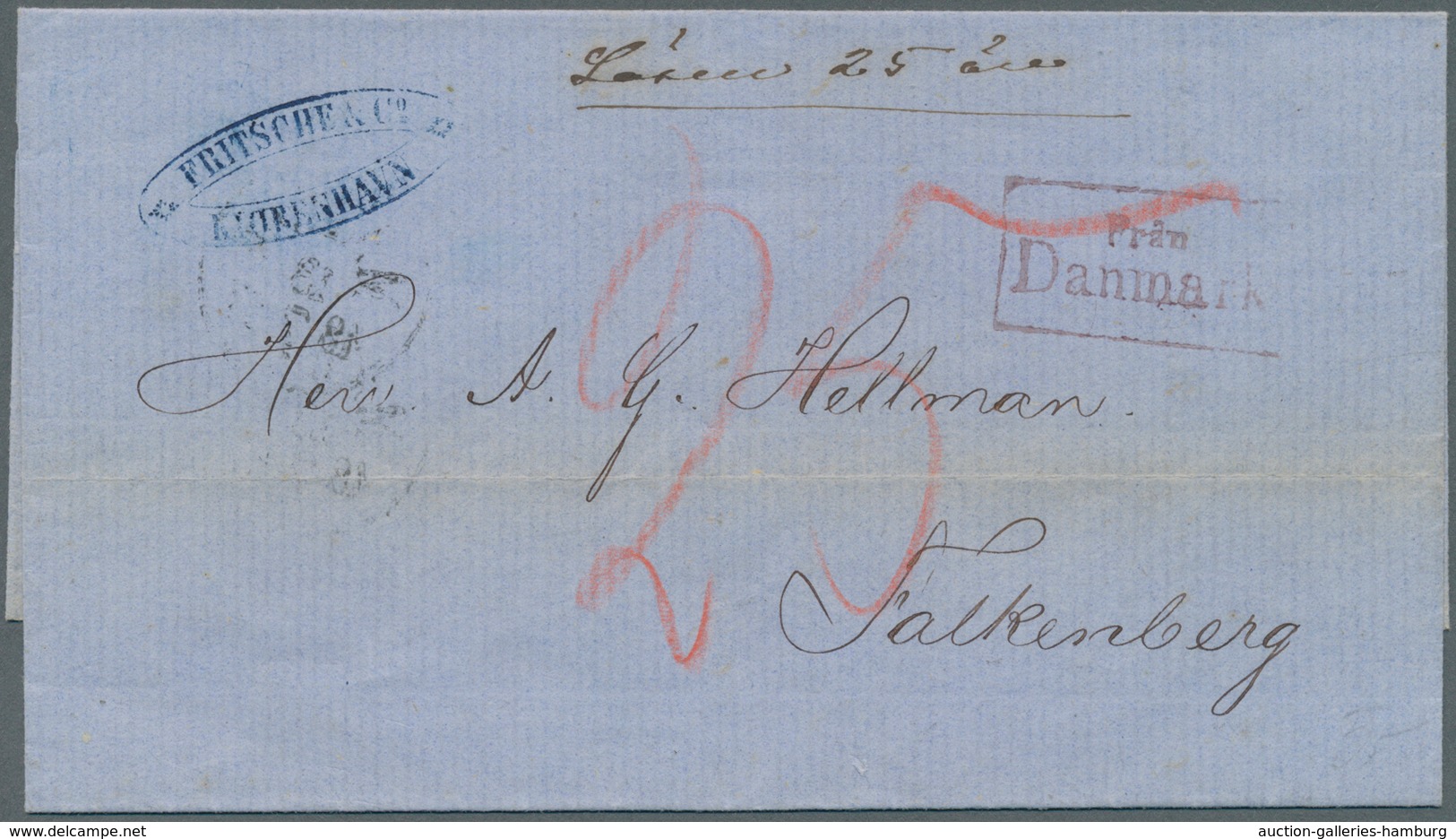 Schweden: 1867, "FRAN DANMARK", Boxed VIOLET Ship Mail Arrival Marking On Entire Letter From Copenha - Andere & Zonder Classificatie
