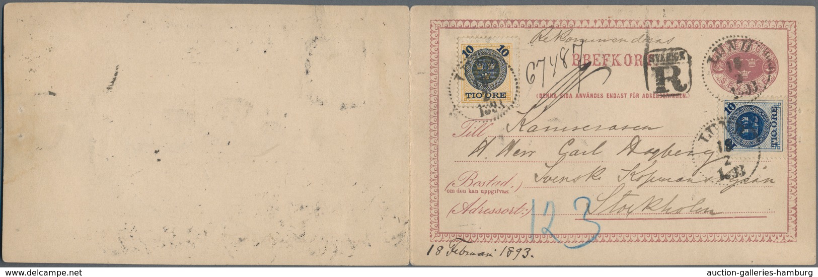 Schweden - Ganzsachen: 1882 Postal Stationery Double Card 6+6 øre Used Registered From Lund To Stock - Enteros Postales